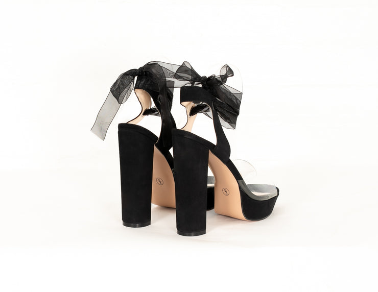 Black Leather Python Opened Toe Crisscross Ankle Strappy Platform Sandals  With Wedge Heels